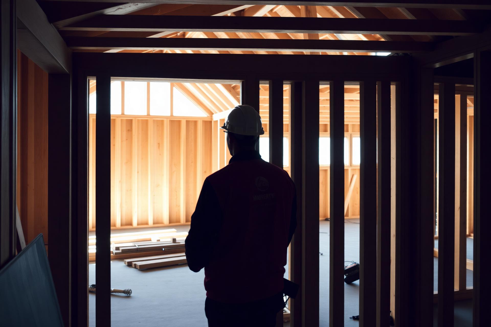 Craftsman inside a framed residential build